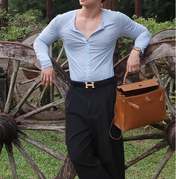 2026 Summer Men's Slim-fit Long-Sleeve Cardigan Top Thin Simple Casual Versatile Micro Transparent Shirt