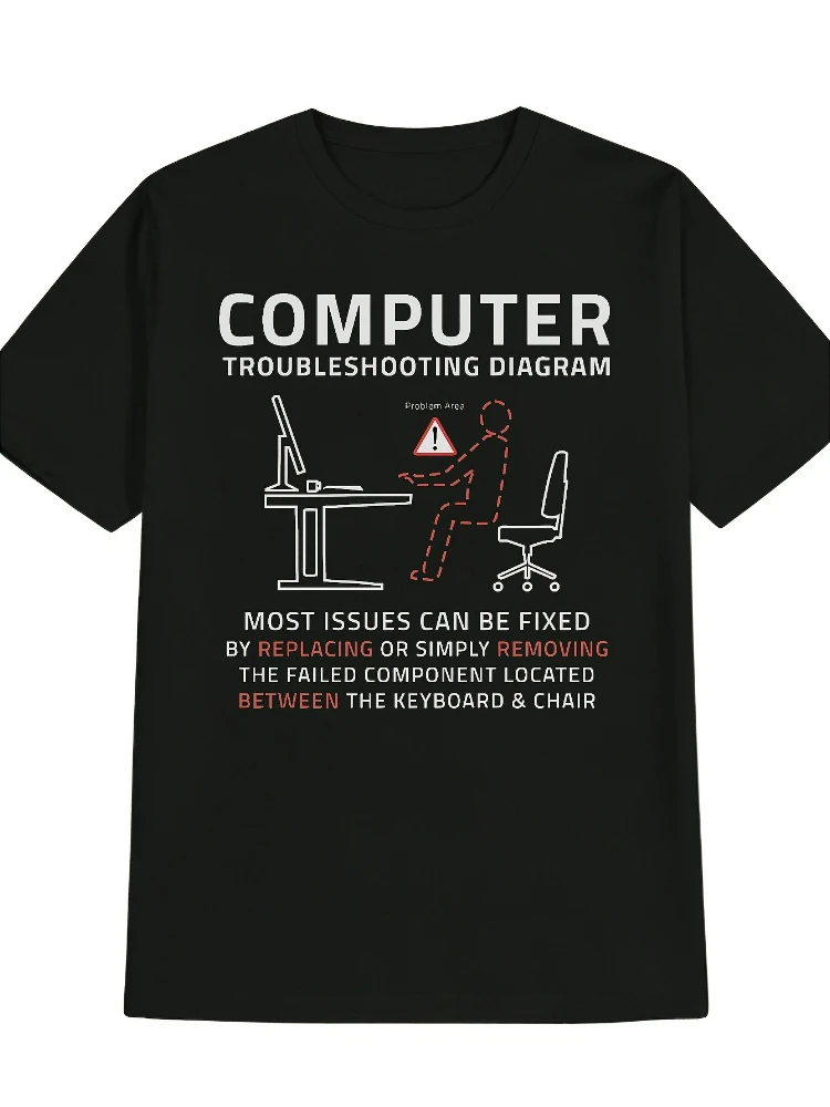 

with Funny "Computer Troublesolving Diagram" Graphic design-100% cotton O-neck short sleeve casual printed men's T-shirt.