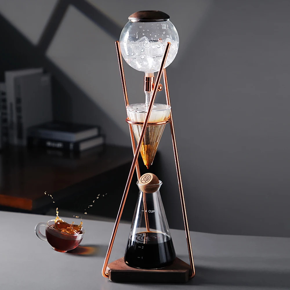 zeroHero Dingyuan Classic Ice Drip Pot 500ml Walnut Brass Base for Home Barista Cafe Cold Brew Coffee Making Kits Set Xxxx Xxx X