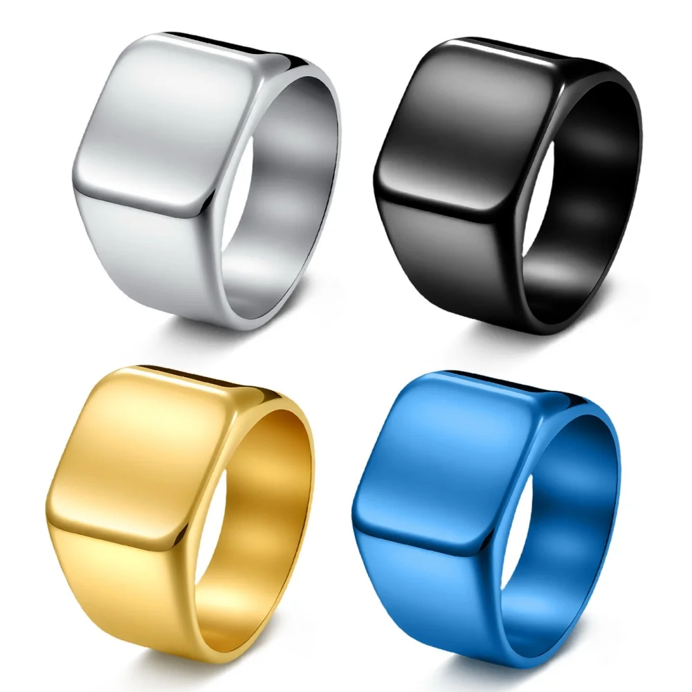 Quadratischer Siegelring für mich, Vintage-Goldfarbe, Edelstahl, klobiger, polierter Statement-Ring, minimalistischer Schmuck – Detail 4