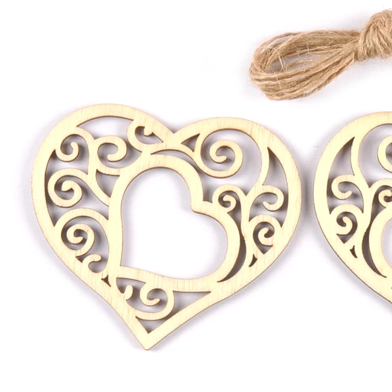Unfinished Moon Star Heart Hollow Wooden Chips 10 Pcs Unfinished Chip for DIY Eid Ornament Hanging Pendant 45BE