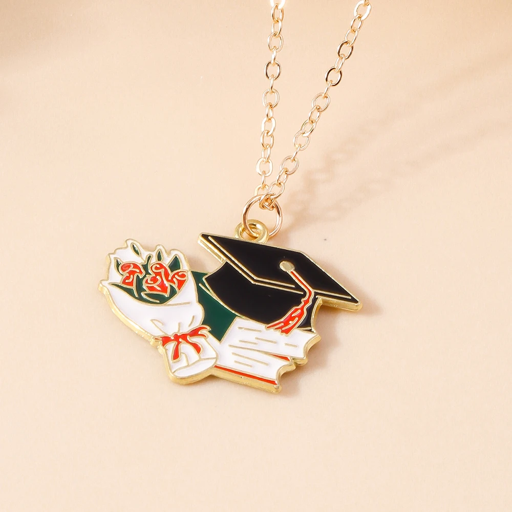 Aihua Cute Student Mortarboard Graduation Ceremony Necklace for Woman Men Bachelor Cap Necklace Back To School Jewelry Gifts