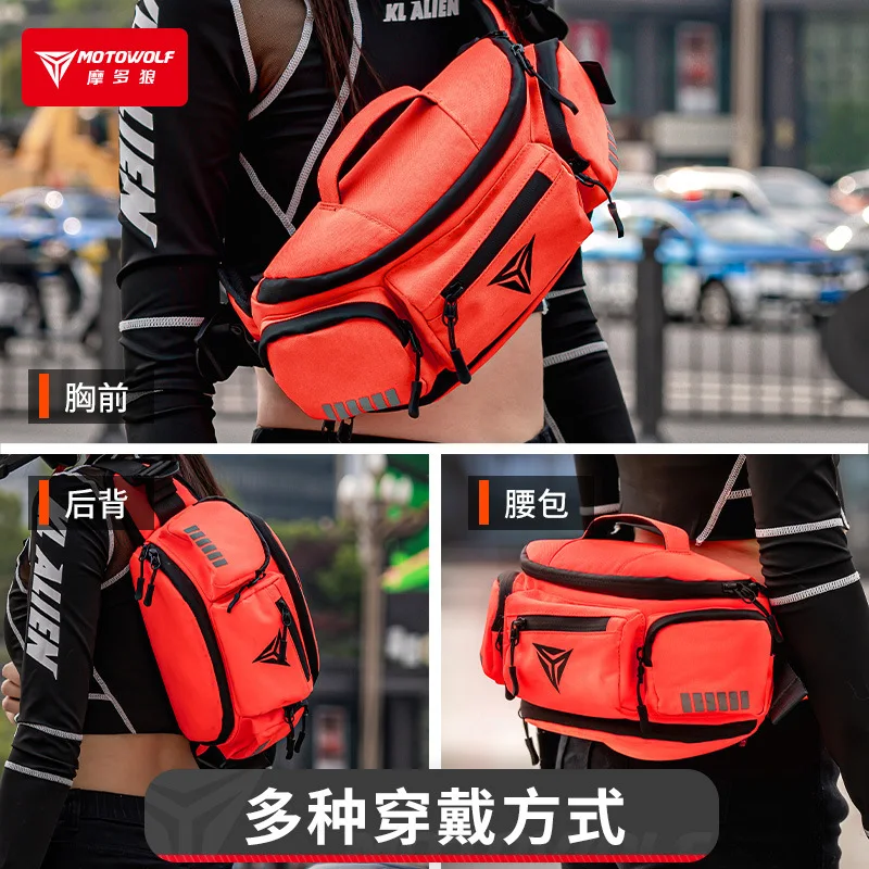 New Motorcycle Chest Bag Casual Portable Multifunctional Storage Bag Waterproof Motorcycle Large Capacity Waist Bag Reflection