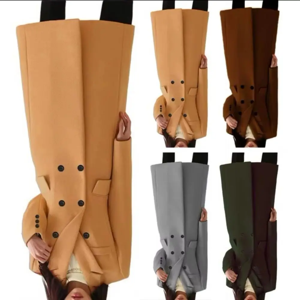 Double Breasted Trench Coat for Women Winter Notched Lapel Long Wool Blend Pea Coat Office Work Overcoat