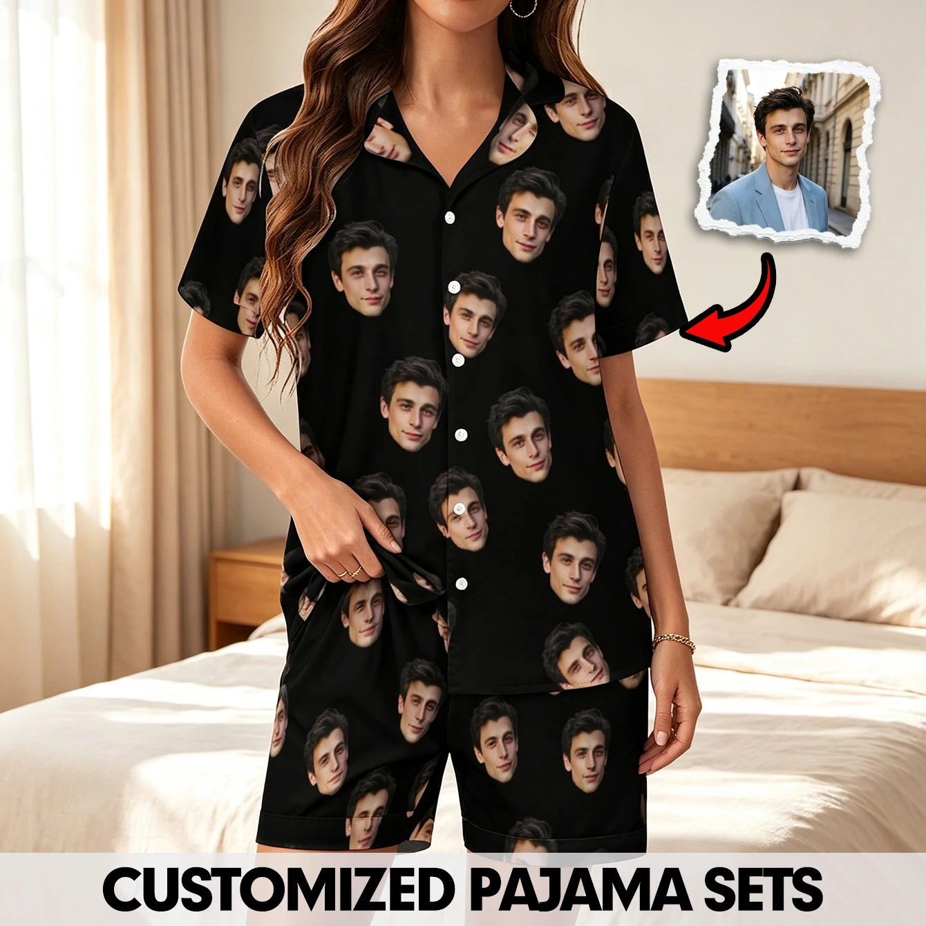 Women'S Fashion Pajamas - Kişiye Özel Kadın Yazlık Yüz Baskılı