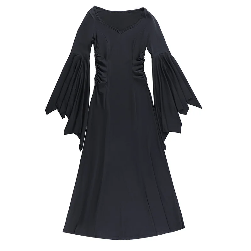 Morticia Addams Halloween-Kostüm – Schwarzes Gothic-Kleid Mit Halskette, Ohrringen & Rose