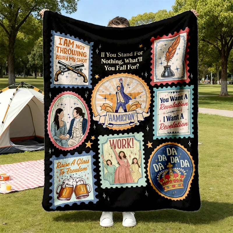 Hamilton Musical Stamps Flannel Blanket, The Schuyler Sisters Work, Alexander Hamilton Flannel Throw
