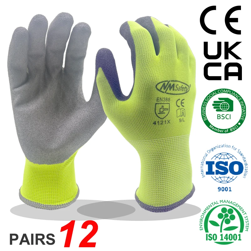 24Pcs/12Pairs Sandy Nitrile Rubber Coated Polyester Palm Safety Working Gloves High Quality Protective for Men And Women
