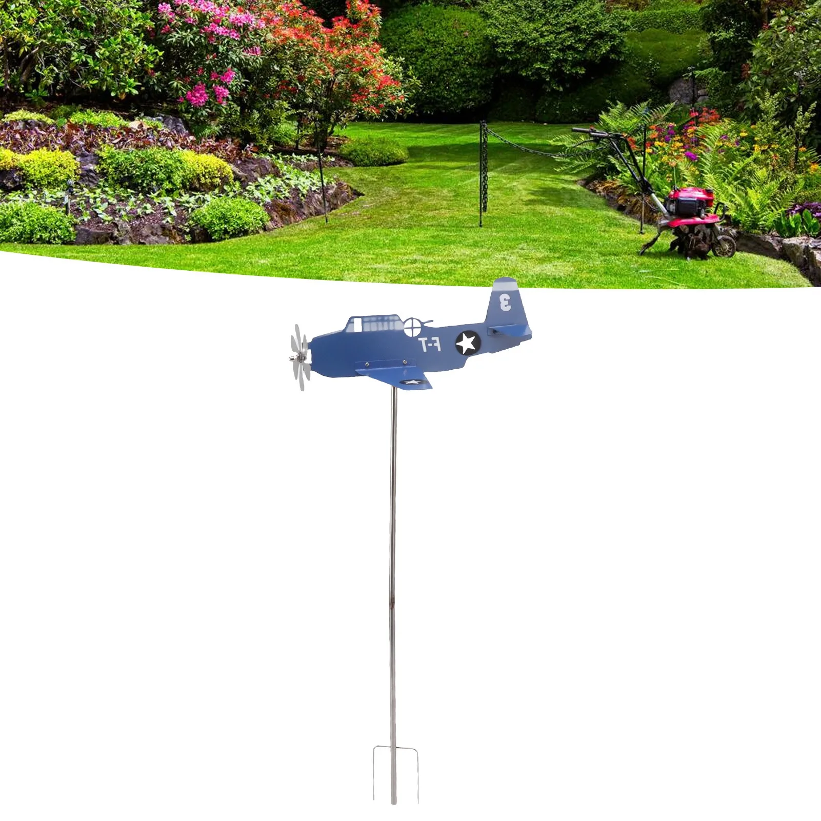 

Airplane Wind Sculpture Airplane Weather Vane Iron Stainless Steel Outdoor Wind Windmill for Garden Patio Lawn Yard Blue