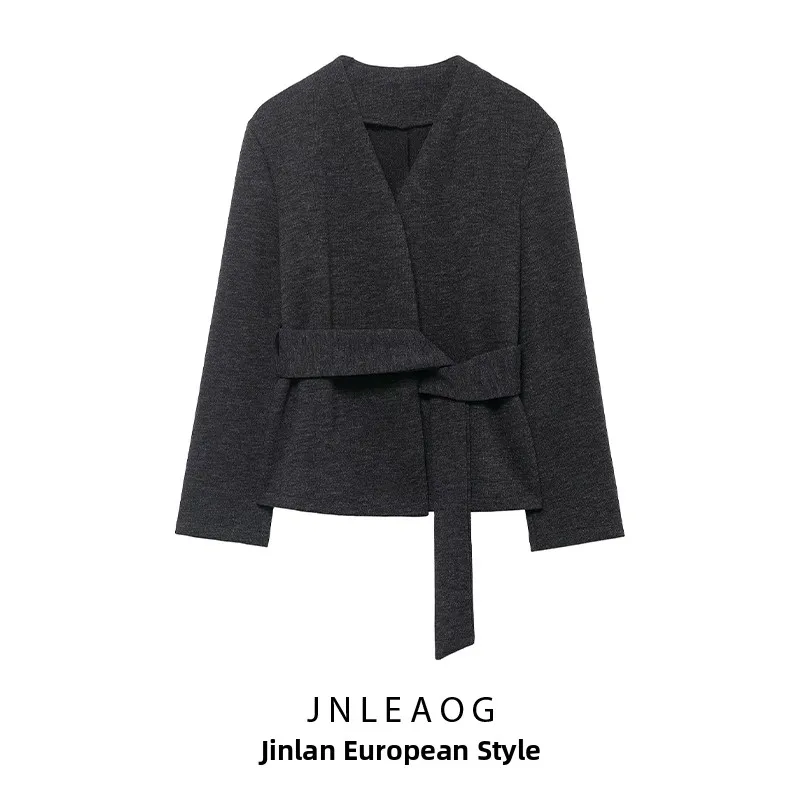 

JNLEAOG Soft Outerwear Faionable Women's Coat with Belt Autumn New Sle Street Sle Long Sve Polyester Fiber