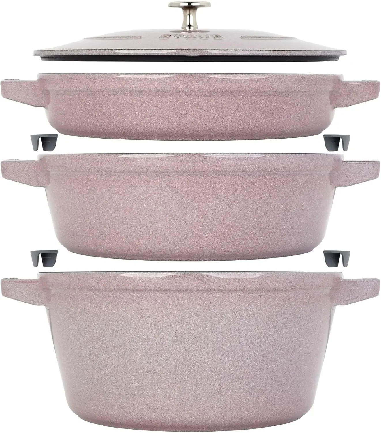 Cast Iron Set 4-pc, Stackable Space-Saving Cookware Set, Dutch Oven with Universal Lid, Made in France