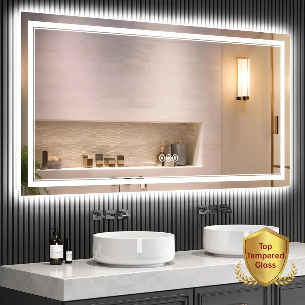 

72x36 Inch Bathroom Mirror, Front ＆Backlit, 3 Colors & Stepless Dimmable Lighted, Anti-Fog, LED Bathroom Mirror