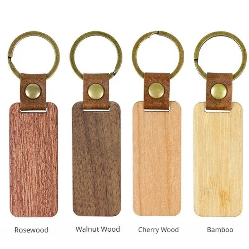 

Custom PU Leather Rosewood Walnut Wood Keychain Blank Laser Bamboo Wooden Rectangle Hotel Room Number Keyring Car Bag Key Chains