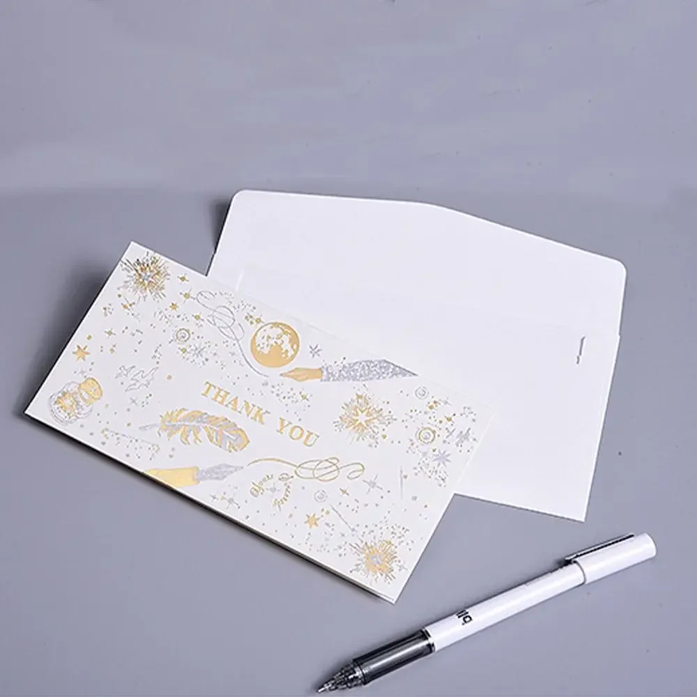 5pcs Two-color Hot Stamping Thank You Card Cute Handmade Message Blessing Card Unique Creative Folding Card Birthday