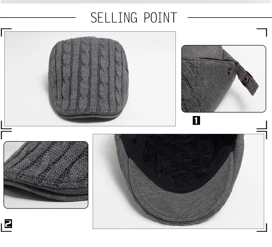 2024 neue Männer Frau Baskenmütze Herbst Und Winter Verdickt Warme Gestrickte Berets Mode Weiche Top männer Zeitungsjunge Mütze Casual häkeln Hut – Detail 2