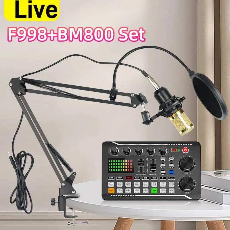 

F998 Professional Wireless Microphone Sound Card Webcast PRO Sound Card for PC Computer Phone Karaoke Live Singing Gaming