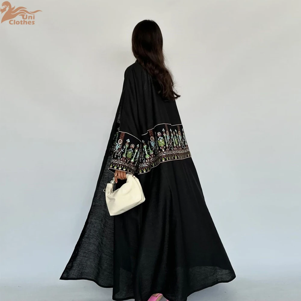 2024 fiore ricamo manica Dubai Kimono Abaya Dress Luxury Ramadan Arabia saudita donne Modest Cardigan Islam turchia Plain Robe