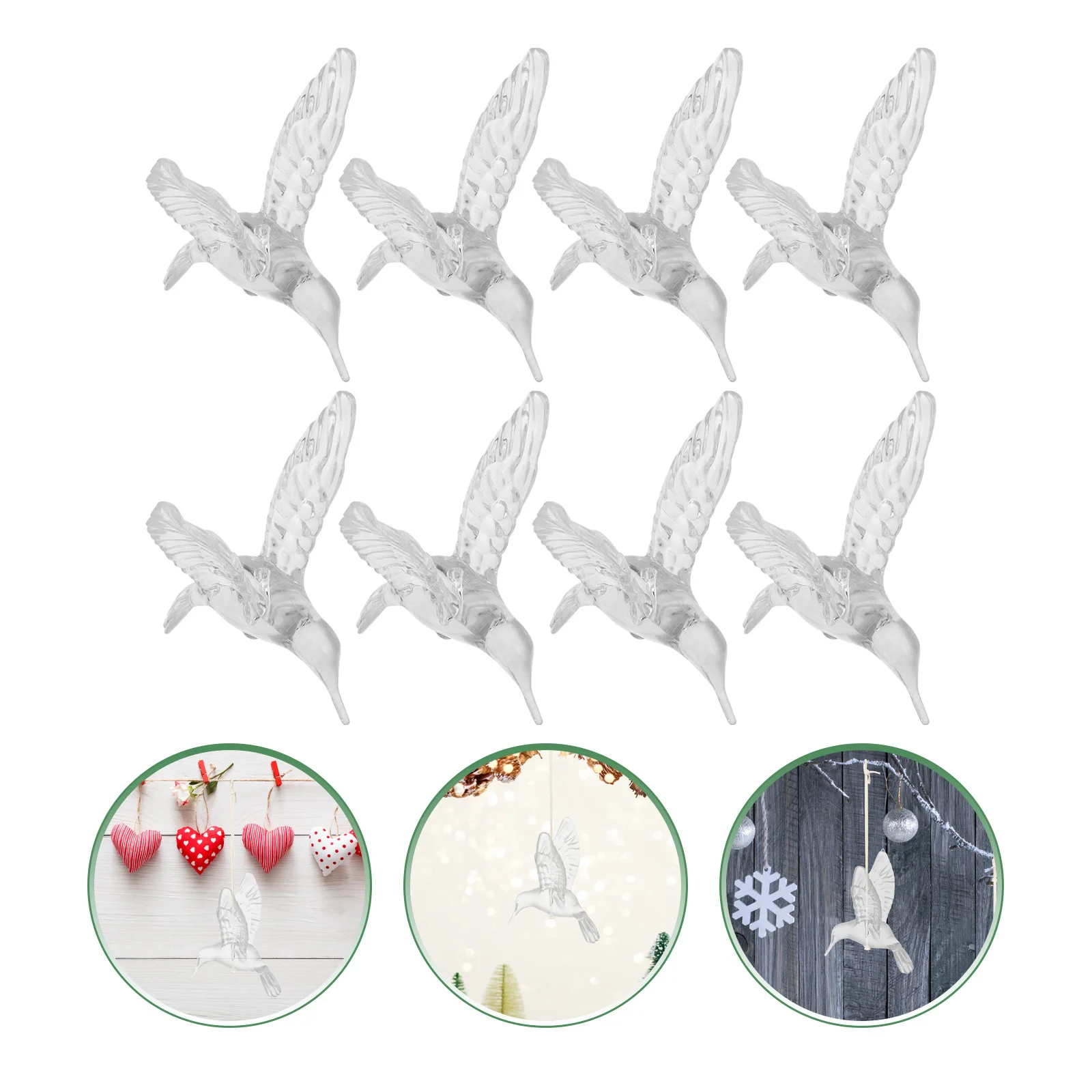 

8Pcs Transparent Acrylic Hummingbird Ornaments DIY Hanging Pendants Wedding Party Tree Decorations Home Flying Birds Decor
