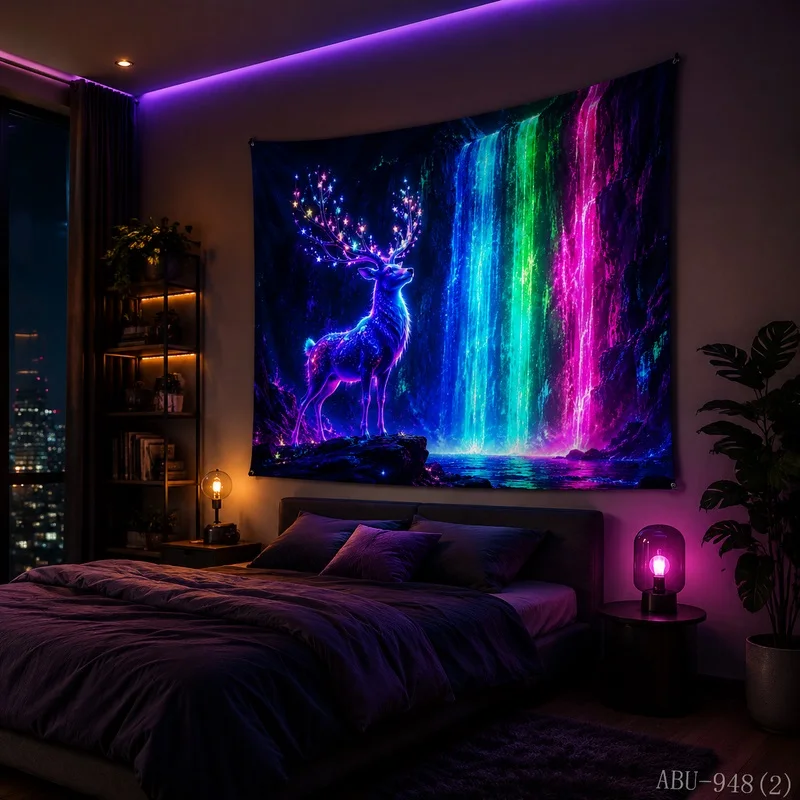 VIKAMA Reindeer Blacklight Neon Glow Tapestry Wall Hanging, Bright HD Print, Wall Art for Bedroom Dorm Party Game Room Bar Decor