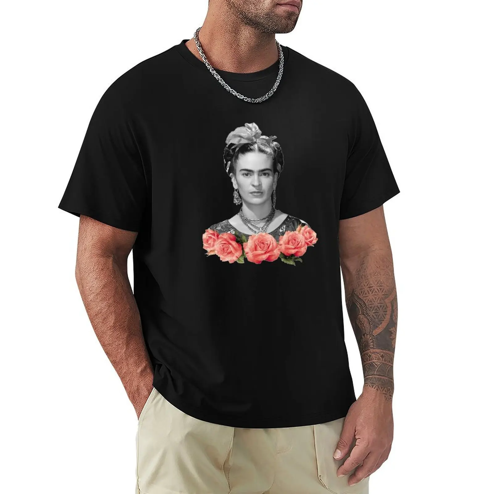 

grey of lady rose T-Shirt tees korean fashion Clothing Short sleeve tee men