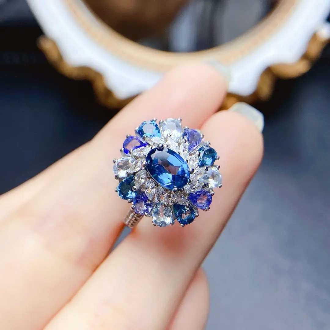 Best Seller ZECAA Topaz Jewelry Ring Lady Ring With Natural London Blue Topaz Tanzanite Gemstone 5*7mm Silver Topaz Ring Jewelry