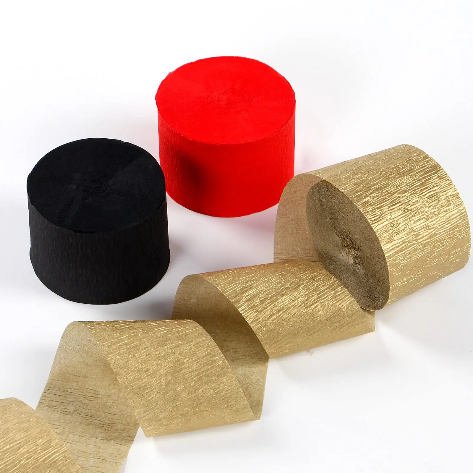 Red-Black Gold Casino Theme Party Decorations Streamers 3 Rolls Wedding Birthday Baby Shower Crepe Tissue Paper Supplies Decor