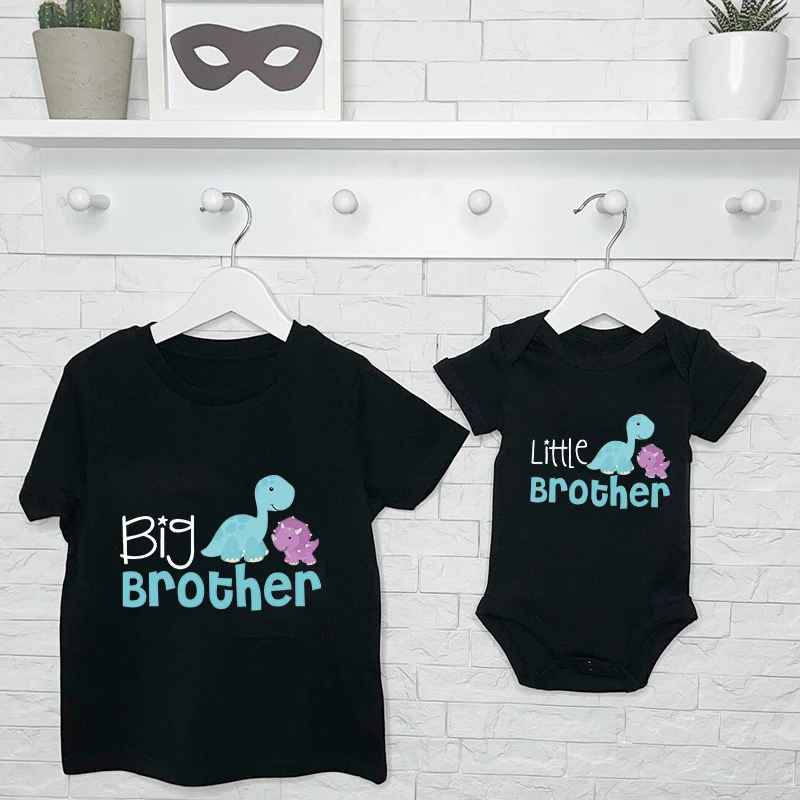 Big Brother Little Brother Siblings Matching Shirts Cartoon Dinosaur Tops Big Bro Lil Bro Short Sleeve Tops Tees Sibling Outfits