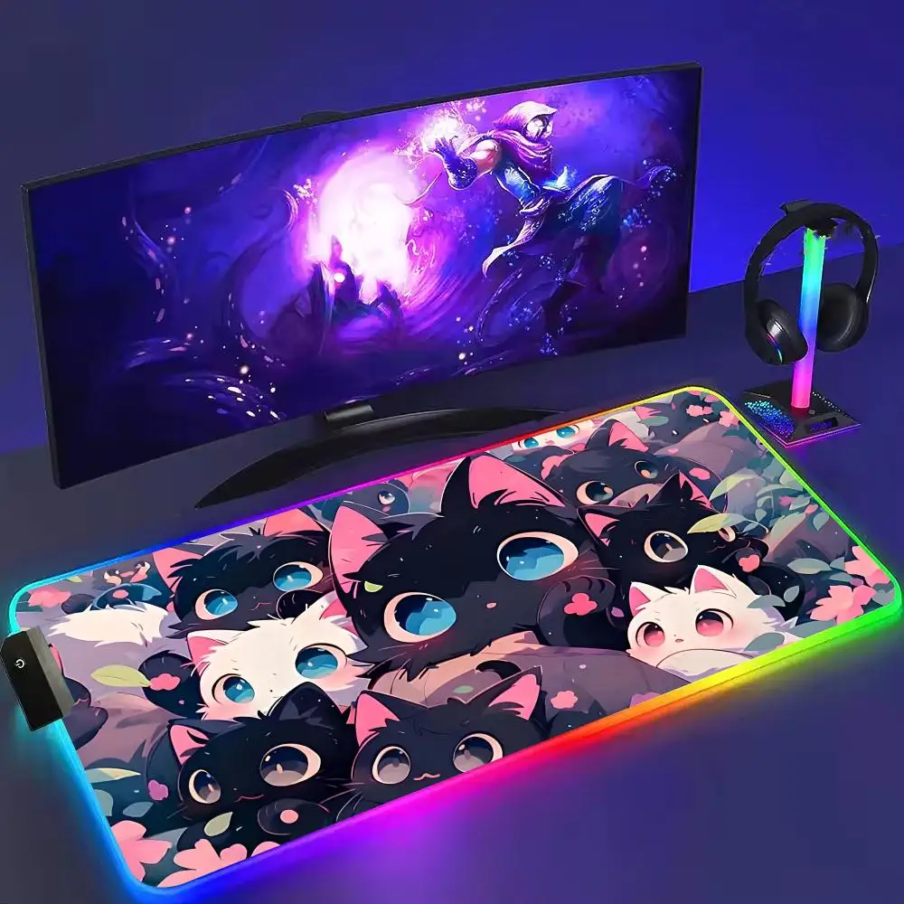 

Cat Mouse Pad Large RGB Mousepad Gaming Mousepads LED Light Locked Edges Game Accessories Table Pads PC Keyboard Mat XXL 90x40cm