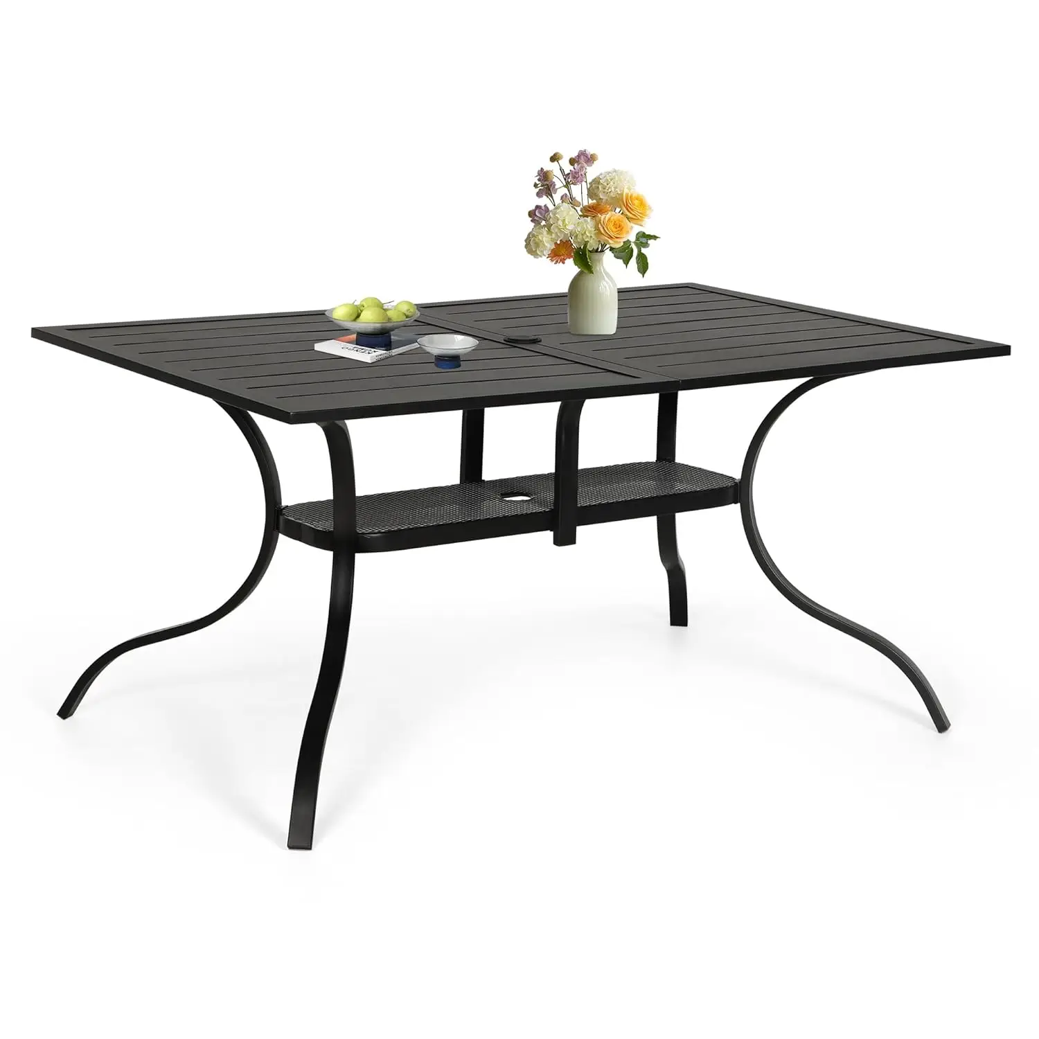 

Прямоугольный обеденный стол для патио 60 x 37 дюймов, уличный, с металлическим стальным каркасом и столешницей из ламелей, с отверстием для зонта 1,57 дюйма, на 6-8 человек, на заказ