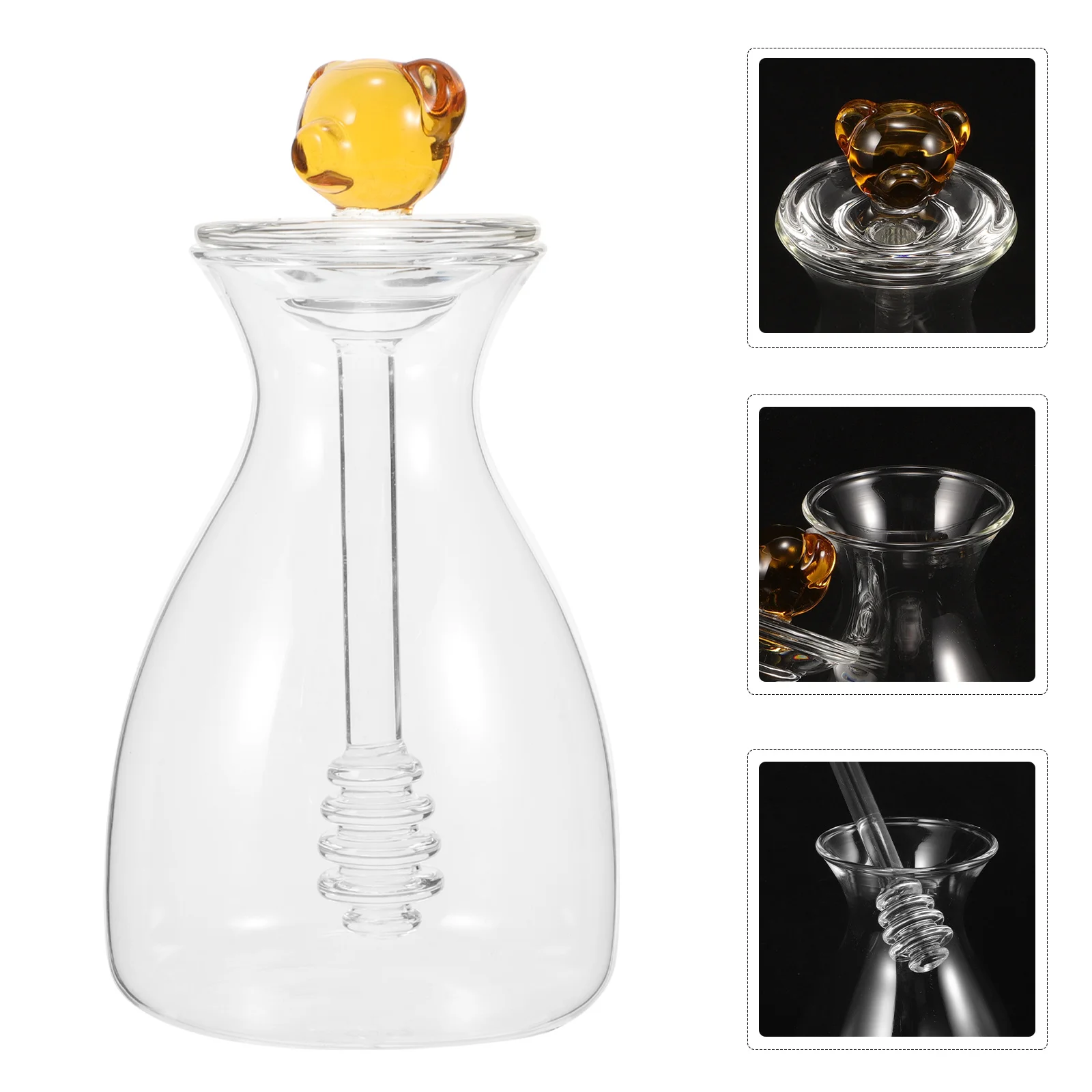 

Large Capacity Glass Honey Pot Transparent Honey Jar with Lid and Dipper Syrup Container for Kitchen Syrup Dispenser