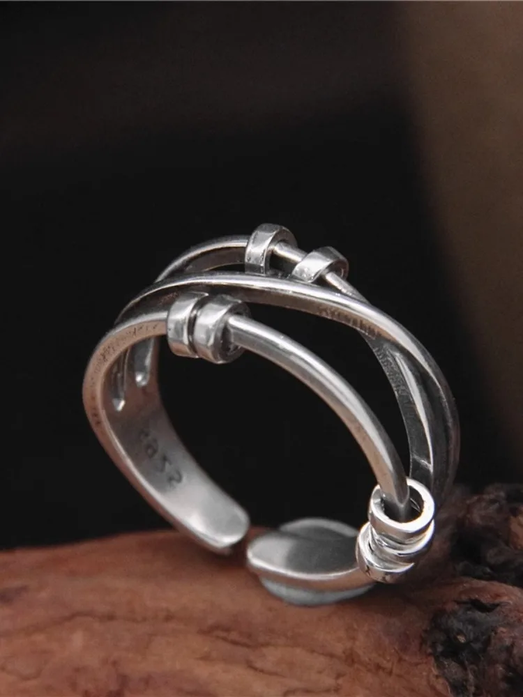 

Fashionable Silver S925 Button Ring Men's Multi-layer Open Ring Women's Joint Ring Tail Ring Multiple Circles Polished Surface
