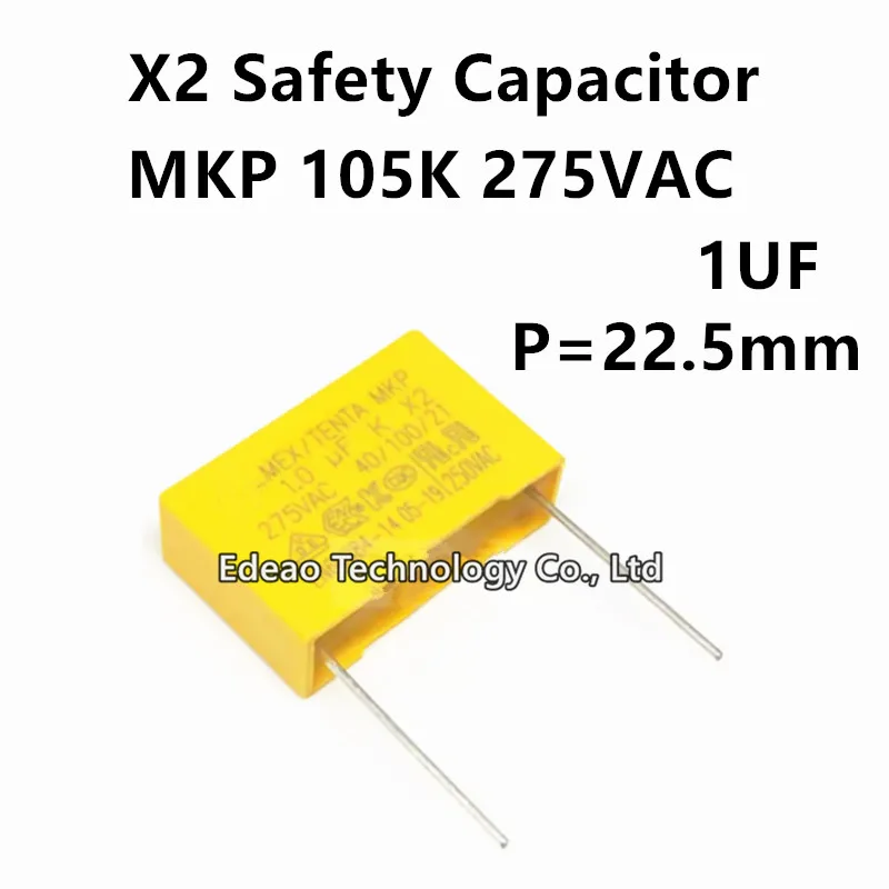 10PCS/LOt NEW X2 Safety capacitor 105K 275VAC MPX MKP 1UF 275V 10% X2 275V105K Pitch15mm 22.5mm 27.5mm Polyester Film