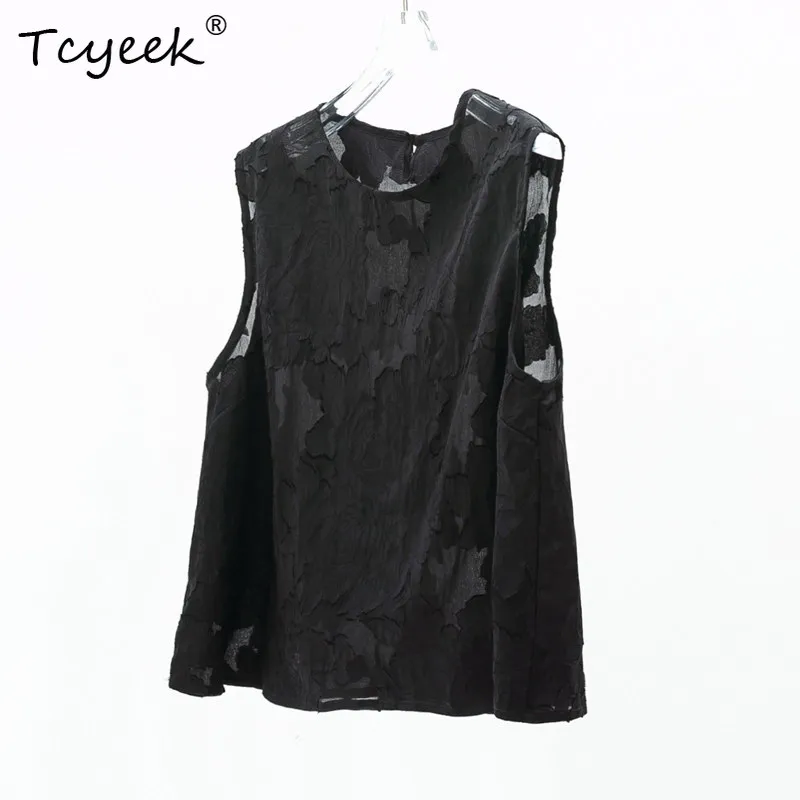 

Tcyeek 100% Real Mulberry Silk Women's Tanks 2026 Summer New High-quality Stylish Loose Tanks Top Woman Clothing Tops De Mujer