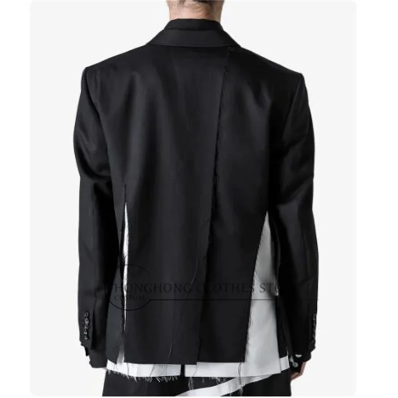 TOP-YAMAMOTO Black deconstructed multi-color fringe casual suit - Men's custom simple irregular large-sized coat