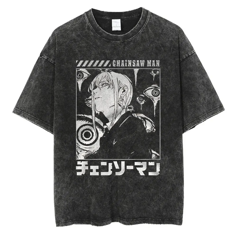 

Chainsaw Man Men's Cotton Summer T-Shirts Vintage Tee Loose Fit Short Sleeve Casual Tshirts Washed Vintage Loose hot product tee