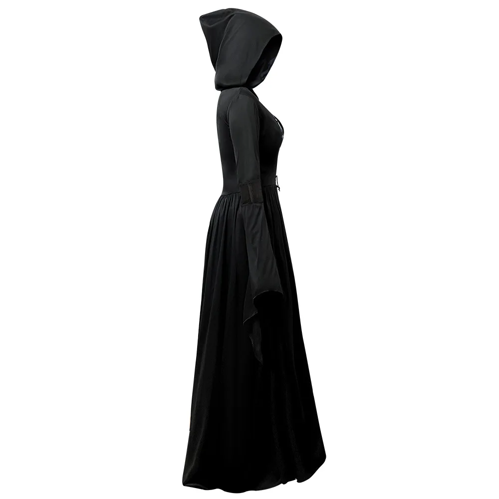 Halloween Witch Costume with Hooded Skull-Witch-Mage Cosplay Stage Performance Attire view 4