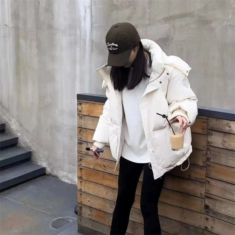 Women Puffer Cotton Jacket Winter Warm Thick Long Sleeve Oversized Hooded Short Parkas Female Loose Quilted Padded Coats Outwear