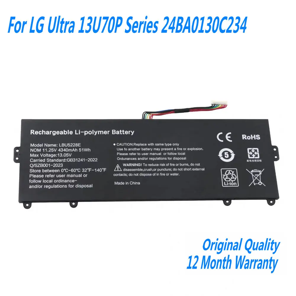 

11.25V 51Wh 4340mAh LBU5228E Laptop Battery For LG Ultra 13U70P Series 24BA0130C234