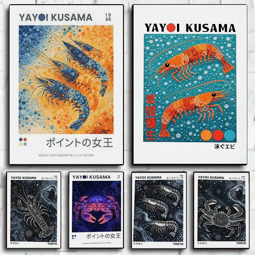 Y-Yayoi  Crabs Lobsters and Shrimp Painting Calligraphy Canvas HD Poster Waterproof Fade Resistant Wall Art Print for Home Decor