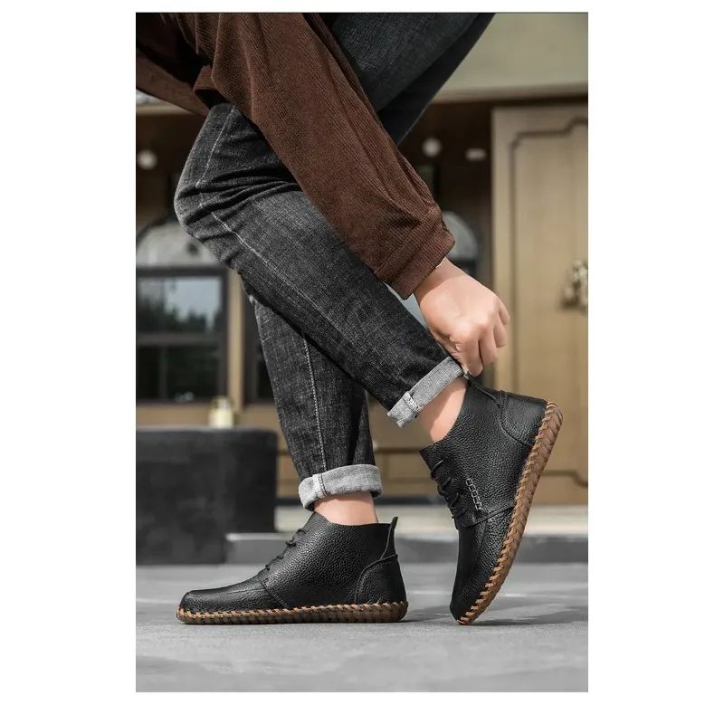 

Handmade Men Boots Ankle Leather Shoes Autumn Outdoor Hiking Boots Sneakers Hombres Botas High Top Footwear Anti Slip Size 48