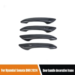 For Hyundai Sonata DN8 2024 Exterior door handle decorative frame made of ABS material with shiny black carbon fiber pattern