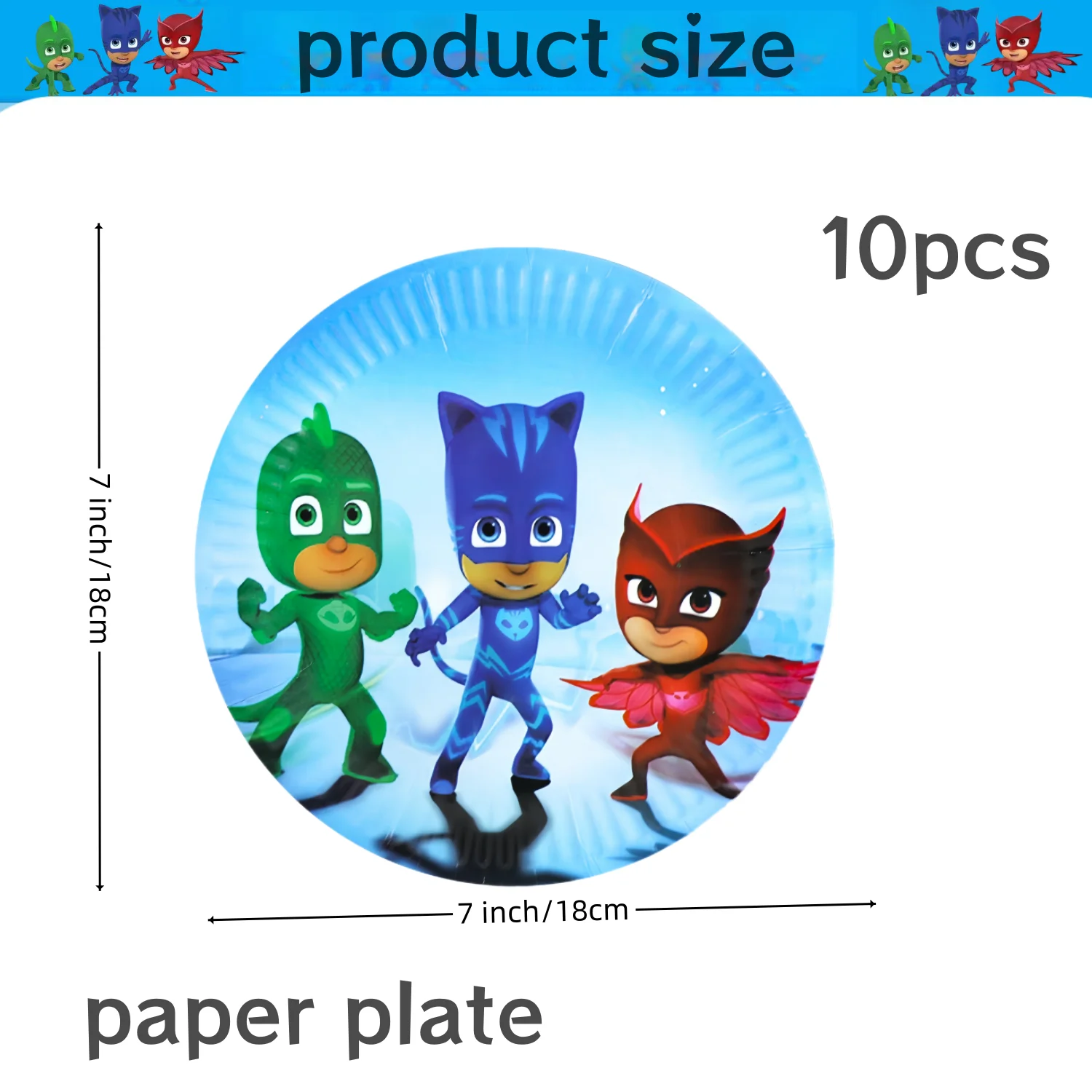 PJ masks Eldobható Edények és evőeszközök beállítása PJ masks születésnapi Avatás dekor connor Abrosz Autórendszám Átvágás Adomány Olvasottság gyerekeknek Kedv Avatás Anyagellátás