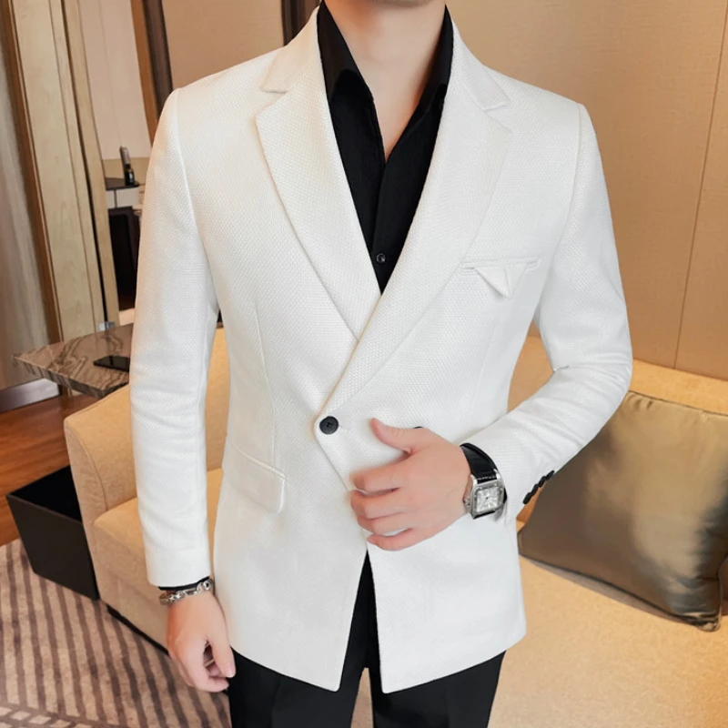 2024 Spring Unique Tailoring Blazer Jacket Men Double Breasted Buckle Casual Business Blazer Social Banquet Party Formal Coat