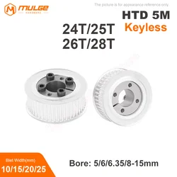 HTD5M 24T/25T/26T/28Teeth Timing Pulley Keyless Bushing Bore 5/6/6.35/8-15 mm  5M Synchronous Wheel For Belt Width 10/15/20/25mm