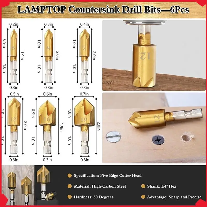 

B17B 28Piece Woodworking Chamfer Drilling Tools Including Countersink Bit Wood Plug Cutter Drill Bit Set Steel