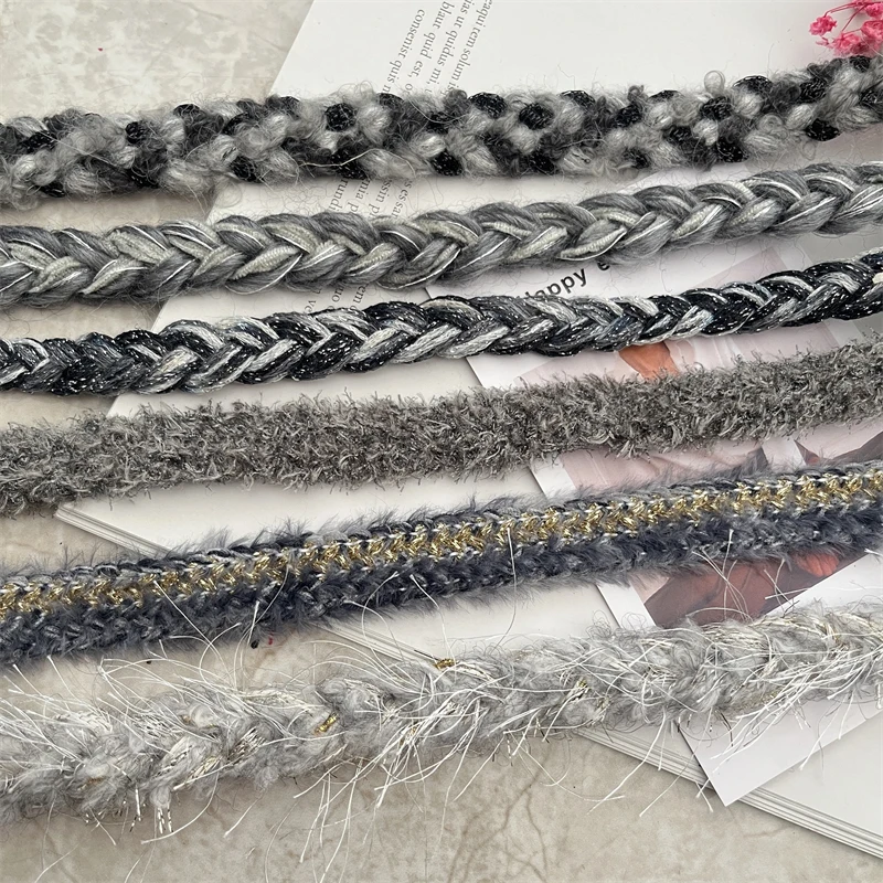 Autumn Winter New Yarn Woven Gray Series Tweed Clothing Accessories DIY Decorative Lace Sew Pressure Edge Strip Ribbon Material