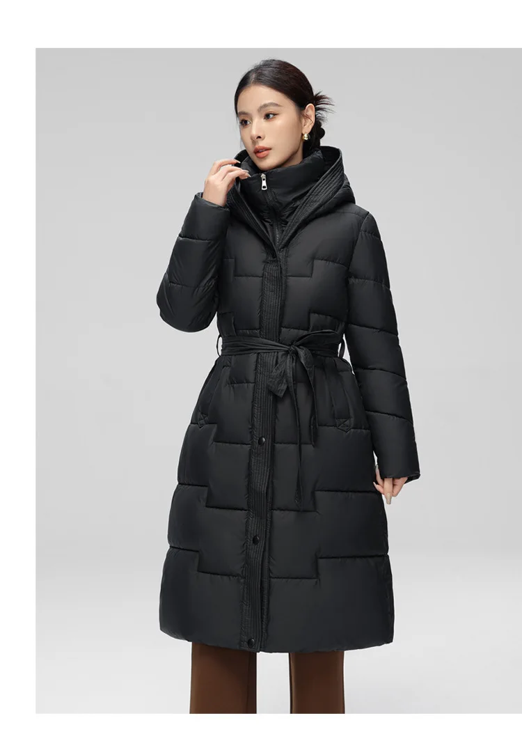 Jaket Musim Dingin Kasual Anti Angin Wanita Model Sedang Panjang, Jaket Berisi Kapas, Jaket Hoodie Bulu Angsa Putih