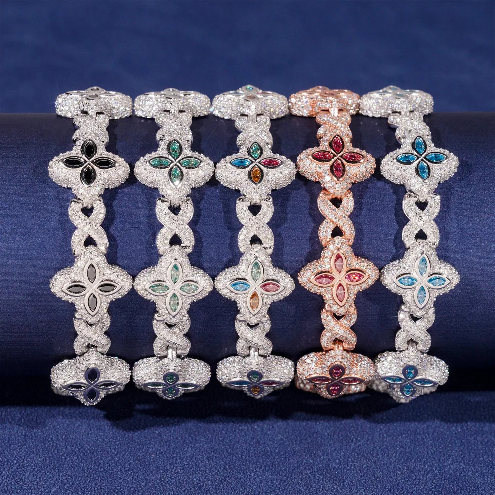 INS New S925 Silver Clover Horse Eye Colored Moissanite Bracelet Tested Diamond TikTok Live Representative