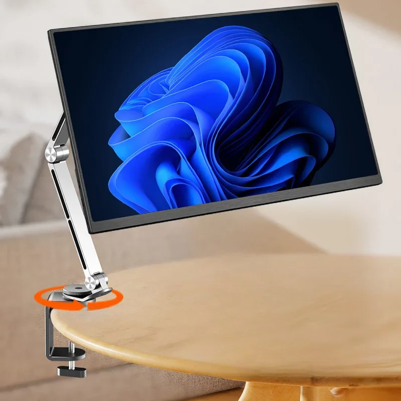 Aluminum Alloy Portable Monitor Holder with 360 Rotation Folding Arm Desk Riser VESA Mount 15.6 17.3 inch Expansion Display