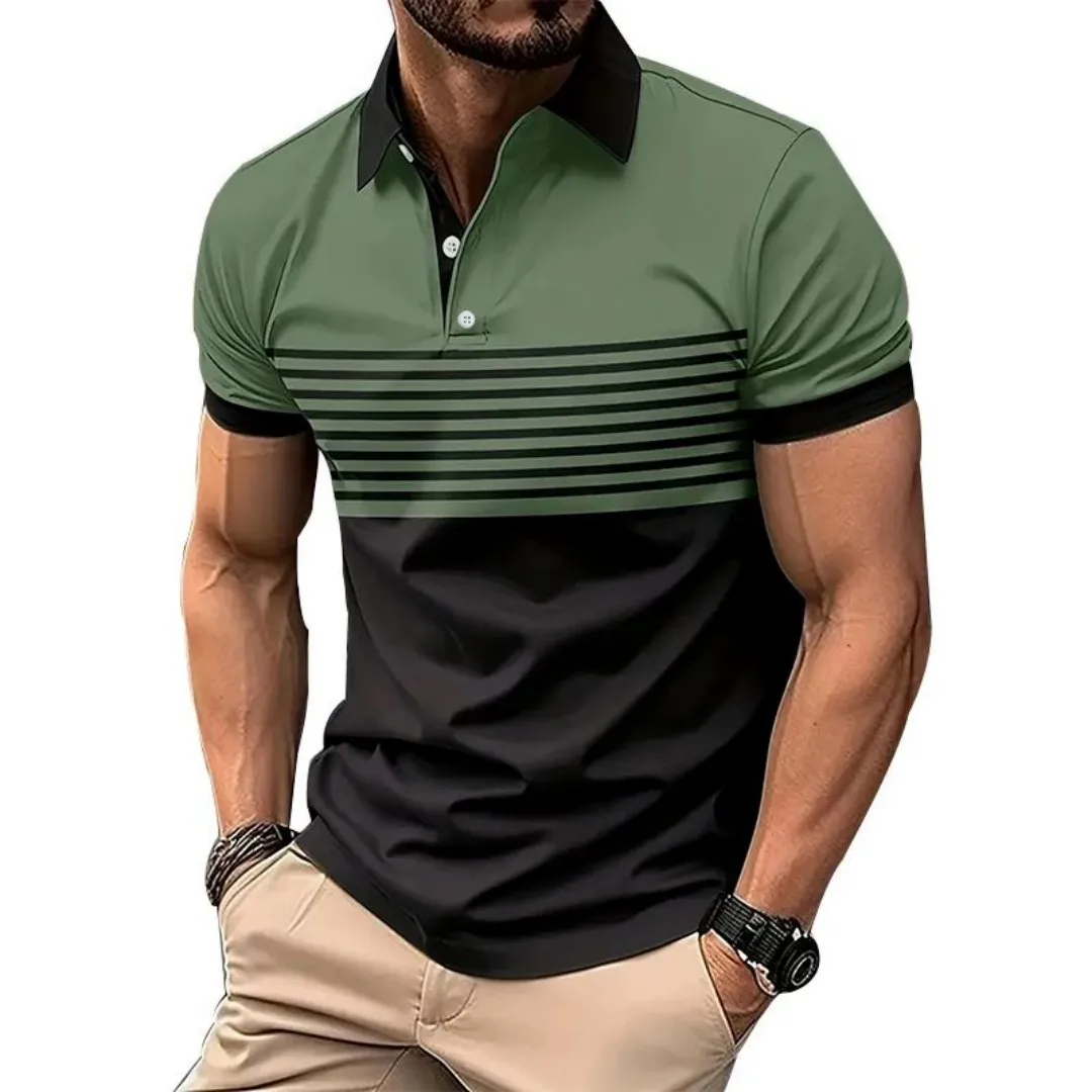 The 2025 summer new men's POLO shirt is a casual and fashionable striped printed street men's wear image 5